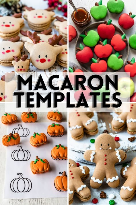 Over 20 macaron templates FREE to download and place under your baking mat or parchment paper. Macaroon Printable Template, Macaron Pattern Sheet, Fun Shaped Macarons, Christmas Macaroons Recipe, Christmas Tree Macaron Template, Christmas Macaron Template, Gingerbread Macarons Recipe, Back To School Macarons, Winter Macaron Flavors