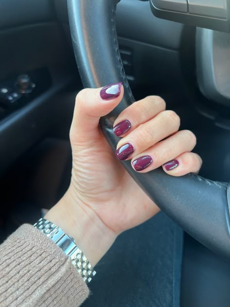 Acrylic Overlay Nails Short Fall, Plum Short Nails, Deep Berry Nails, Purple Burgundy Nails, Mulberry Nails Design, Maroon Purple Nails, Cute Short Nails Fall, Purple Wine Nails, Purple Nails For Fall