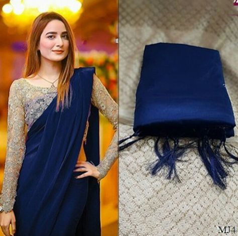 Dark Blue Saree Contrast Blouse, Navy Blue Saree Contrast Blouse, Exclusive Saree Blouse Designs, Navy Blue Saree, Indian Dress Up, Sarees For Girls, Fashionable Saree Blouse Designs, Fancy Sarees Party Wear, Stylish Short Dresses