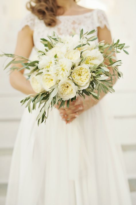 Bouquet With Olive Leaves, Roses Bridal Bouquet, Olive Leaves, David Austin Roses, David Austin, Olive Leaf, Bridal Bouquet, Austin, Bridesmaid Dresses