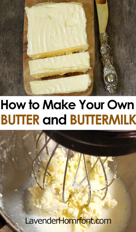 Make your own butter with this super simple recipe. Butter is an essential staple in the kitchen, make it yourself for better taste and you make buttermilk from scratch too! Buttermilk From Scratch, What To Do With Leftover Buttermilk, Frugal Eating, Butter From Scratch, Homemaker Recipes, Make Your Own Butter, Make Buttermilk, Butter Recipes Homemade, Butter Homemade