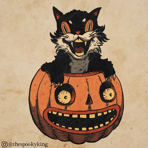 Ryan Caskey Illustration (@thespookyking) • Instagram photos and videosthespookykingWhen black cats prowl and pumpkins gleam... 🐱🎃 Ipad Doodles, Spooky October, Vintage Halloween Art, Pumpkin Tattoo, Pumpkin Illustration, Halloween Kunst, Halloween Rocks, Halloween Tattoo, Pumpkin Art