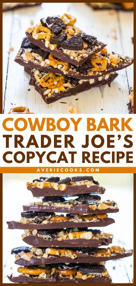 Cowboy Bark: Trader Joe's Copycat Recipe - Averie Cooks Easy Chocolate Dessert, Cowboy Food, Averie Cooks, Toffee Bits, Bark Recipe, Chocolate Nuts, Western Food, Chocolate Bark, Chocolate Dessert