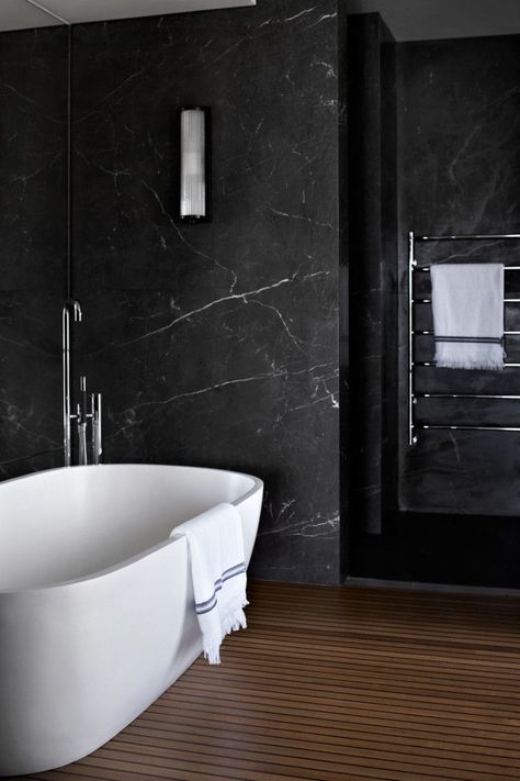 How Black Marble Can Make Your Home More Glamorous Design Interior Baie, Black Marble Bathroom, Masculine Bathroom, Dark Interior Design, Marble Bathroom Designs, Mens Bathroom, Interior Design Examples, Marble Trend, Minimal Interior Design