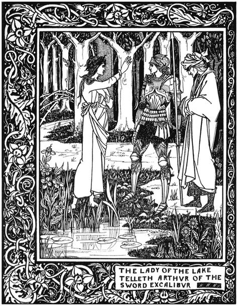 aubrey beardsley's the lady of the lake Kelmscott Press, The Lady Of The Lake, Roi Arthur, Japanese Woodcut, Lady Of The Lake, Arthurian Legend, Aubrey Beardsley, Lake Art, Lodz