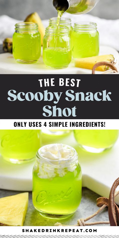 Fall Shots Recipes, Fruity Shots Alcohol, Scooby Snack Shot Recipes, Liquid Marija Drink Recipe, Scooby Snack Shot, Rum And Pineapple Juice, Yummy Shots, Fruity Shots, Easy Shot Recipes