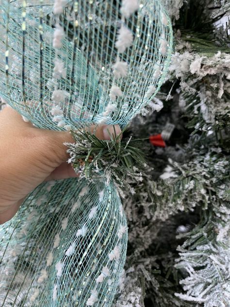 Deco Mesh On Christmas Tree Ideas, Christmas Tree Mesh Ideas, Mesh On Christmas Tree Ideas, Adding Ribbon To Christmas Tree, Christmas Tree Mesh Ribbon, Christmas Tree With Ribbon, Ribbon On A Christmas Tree, Tree With Ribbon, Mesh Christmas Tree