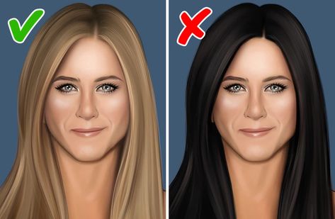 How to Match Hair Color With Skin Tone and Eye Color / 5-Minute Crafts Dark Hair Color Pale Skin, Green Eye Fair Skin Hair Color, Dark Hair For Fair Skin And Blue Eyes, Blue Eyes Cool Skin Tone Best Hair, Red Skin Tone Hair Color, Make Up For Brown Hair Blue Eyes, Haircolor Ideas For Brown Eyes, Hair Styles For Pale Skin, Blonde Hair And Olive Skin