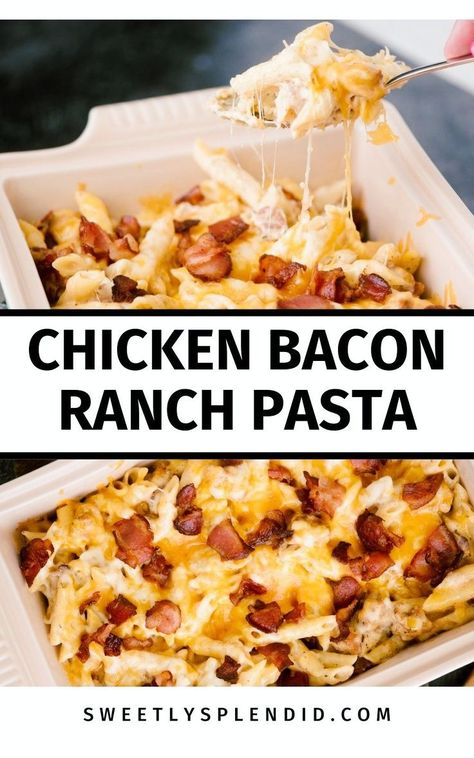 Discover the ultimate Chicken Bacon Ranch Pasta Casserole with our homemade recipe! Made from scratch with no cream cheese or alfredo, this easy and creamy dish is the best for dinner or as a freezer meal. Bacon Spinach Pasta, Chicken Bacon Spinach Pasta, Recipes Using Pasta, Chicken Bacon Ranch Bake, Bacon Alfredo, Bacon Ranch Pasta, Chicken Ranch Pasta, Chicken Bacon Ranch Pasta, Chicken Bacon Ranch Casserole