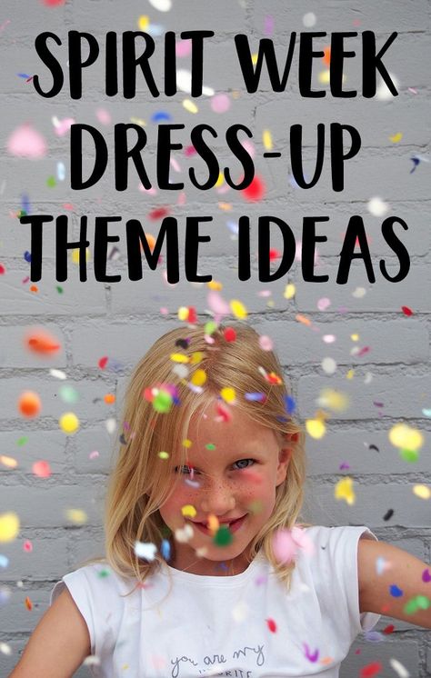 Unique spirit week ideas for elementary school, middle school, and high school. Or use these dress up day ideas for theme days at work. #spiritweek #themedays Dress Up Day Ideas, Spirt Week Ideas, Spirit Week Themes, Spirit Day Ideas, Dress Up Days, School Spirit Week, Homecoming Themes, Homecoming Spirit Week, School Spirit Days