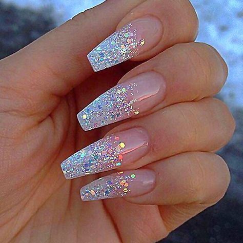 SWAROVSKI CRYSTALS For NAILS Crystal Pixie Dust Micro Zircon | Etsy Glittery Nails With Rhinestones, Glitter Tip Nails, Glitter Nails Acrylic, Cute Acrylic Nail Designs, Nail Art Wedding, Summer Acrylic Nails, Crystal Nails, Holographic Nails, Nails Inc