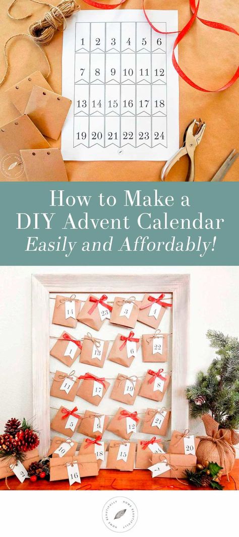 How to Create a Easy, Fun DIY Advent Calendar - Home Beautifully. Love affordable and budget friendly holiday crafts? This advent calendar project will show you how to make rustic, farmhouse DIY gift envelopes that are simple to do and great for kids or adults. With a free printable template for the envelopes and gift tags, you can make these from materials from the dollar store! So cheap and budget friendly! Diy Kids Gifts, Love Advent Calendar, Craft For Adults, Advent For Kids, Christmas Advent Calendar Diy, Printable Advent Calendar, Wooden Advent Calendar, Advent Calendar Gifts, Craft Projects For Adults