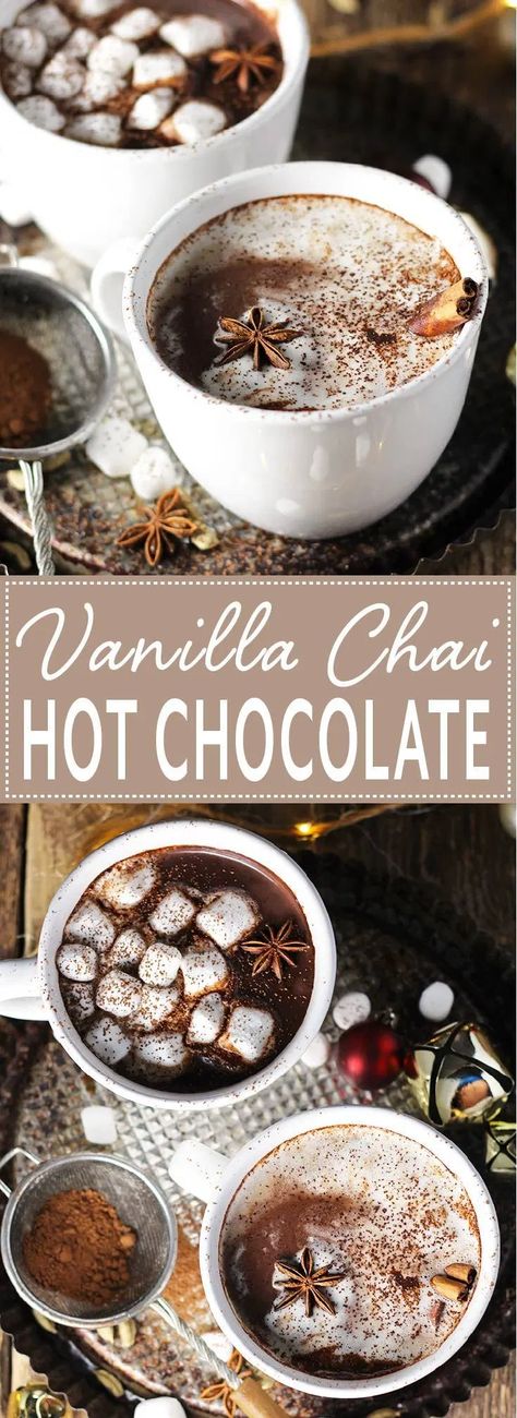 Chai Hot Chocolate, Vacation Cocktails, Vanilla Chai Latte, Hot Chocolate Drinks, Chocolate Drink, Vanilla Chai, Alcoholic Drink, Homemade Hot Chocolate, Winter Drinks