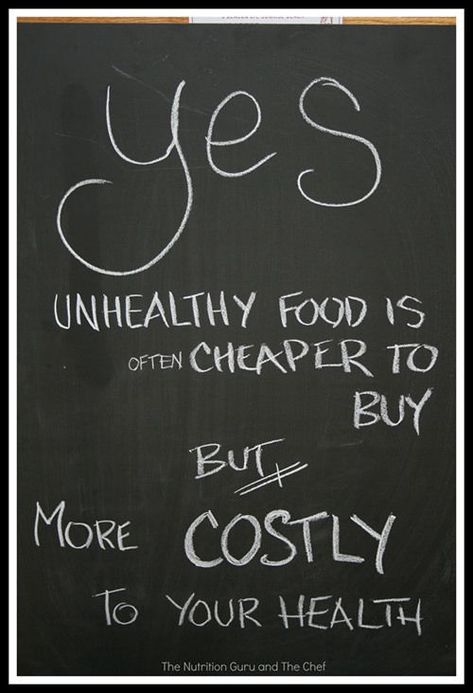 Nutrition Matters #6: Yes, unhealthy food is cheaper to buy. But more costly to your health. - fb,nutrition Eating Quotes, Nutrition Quotes, Food Cost, Healthy Quotes, Nutrition Guide, Food Quotes, Health Inspiration, Nutrition Education, Unhealthy Food