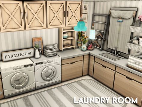 Sims 4 Laundry Cc Maxis Match, Sims 4 Laundry Cc, Sims 4 Laundry Room, Bloxburg Laundry Room Ideas, Modern Laundry Room, Landry Room, Laundy Room, Sims Background, Furniture Cc