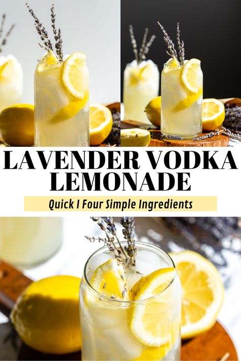 This vodka cocktail comes together with just FOUR simple ingredients and makes for the perfect summer drink! The lavender flavor is so refreshing! Lemon Lavender Vodka Cocktail, Lavender Vodka Lemonade, Lavender Lemonade Cocktail Vodka, Lavender Vodka, Alc Drinks, Lemonade Slushies, French Picnic, Lavender Cocktail, Flavored Lemonade