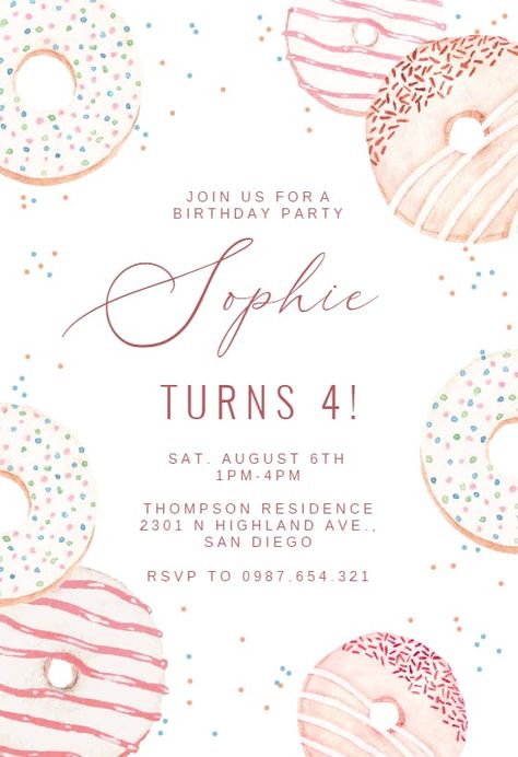 Donut Birthday Invitations, Two Sweet Invitation Template, Free Editable Birthday Invitations, Birthday Invitation Template Free Editable, Donut Party Invitation, Birthday Invitation Template Girl, Girls Birthday Invitations, Donut Birthday Party Invitations, Donuts Sprinkles