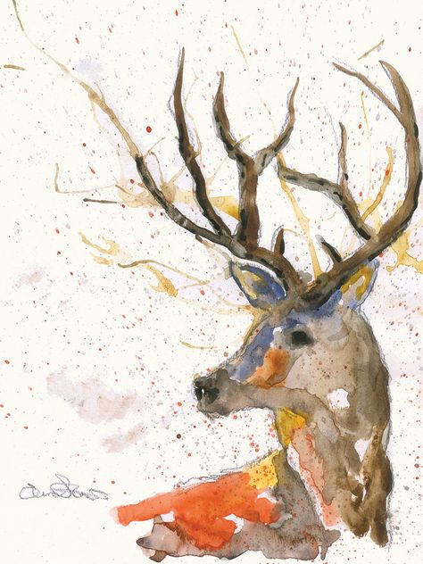 Watercolor Deer # 2 by Emma Steel | FineArtCanvas.com – Fineartcanvas.com Learn Watercolor Painting, Abstract Animal Art, Watercolor Beginner, Elephant Canvas, Watercolor Elephant, Diy Watercolor Painting, Fall Watercolor, Watercolor Art Lessons, Watercolor Paintings Tutorials