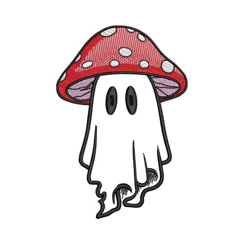 Bring a bit of enchantment to your embroidery projects with our Mushroom Ghost Embroidery Design! This whimsical pattern features an adorable toadstool ghost, perfect for creating magical and spooky designs. Instantly downloadable in 6 sizes, it suits a wide range of applications. From decorating your home to personalizing apparel and accessories, this design will add a touch of whimsy and enchantment to your stitches. Whimsical Toadstool Ghost: 2.95"x2.00" / 75.00 mm x 50.85 mm, 6 513 st 3.85"x Embroidery Designs Mushroom, Ghost Doodles Cute, Fairy Embroidery Patterns, Ghost Mushroom Drawing, Halloween Decorations Drawings, Mushroom Person Art, Ghost Embroidery Pattern, Ghost With Mushroom Hat, Ghost Diy Decoration