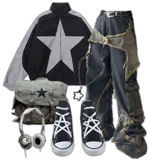 #fashion #stars #grunge #baggy #y2k ? #jeans #jacket #1 #aesthetic #clothes #pinterestfashion #softgrunge #idkwhattocallthisstyledontbemeantomeplz #pinterestgirl #pinterest #style #staraesthetic Star Grunge Aesthetic Clothes, Star Grunge Outfits, Grunge Y2k Outfits Baggy, Y2k Star Outfit, Star Outfit Aesthetic, Grunge Baggy Jeans, Grunge Outfits Baggy, Star Jeans Outfit, Baggy Grunge Outfit