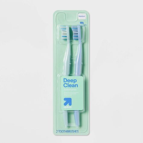 Keep your teeth shiny clean with the 2-Count Medium Deep Clean Toothbrushes from up&up™. This pack comes with two deep-clean toothbrushes in two different colors. Suggested for ages 3 and up, these toothbrushes are designed with medium-soft bristles that change color to let you know when it's time to switch to a new one, and the angled end tip makes it easier to access hard-to-reach areas of the mouth. We believe making smart choices for the people, places, and pets in your life should be easy a Antiseptic Mouthwash, Crest 3d White, Teeth Whitening Toothpaste, Floss Picks, Gum Care, Manual Toothbrush, Whitening Toothpaste, White Stain, Deep Clean