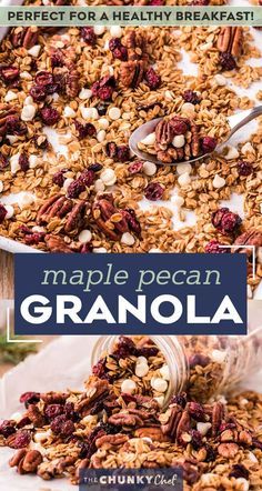 Coconut Maple Granola With Mixed Nuts And Dried Fruit, Maple Walnut Granola, Maple Syrup Granola Bars, Maple Granola Recipe Healthy, Ways To Use Maple Syrup, Brown Sugar Granola Recipe, Granola Recipe With Maple Syrup, Maple Pecan Granola Recipe, Cereal Mixes