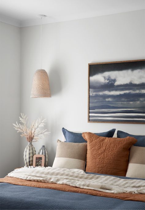 Blue And Leather Bedroom, Tan Orange Blue Bedroom, Blue Gray And Rust Bedroom, Navy And Oatmeal Bedroom, Terracotta And Navy Bedding, Terra Cotta And Navy Bedroom, Blue And Earth Tones Bedroom, Blue Grey Rust Bedroom, Navy And Cognac Bedroom