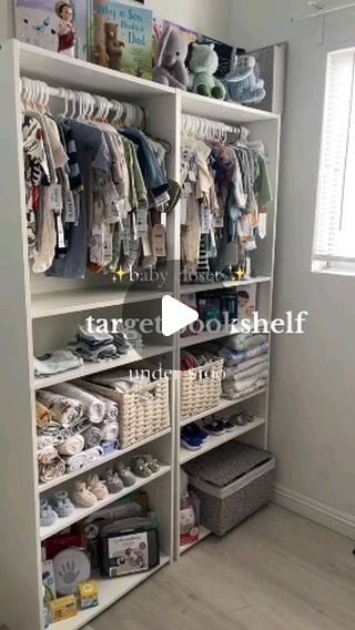 Bookshelf Baby Closet, Diy Baby Closet Bookshelf, Baby Boy Closet, Baby Closet Organization Ideas, Baby Room Organization Ideas, Baby Closet Ideas, Nursery Closet Shelves, Diy Baby Closet, Target Bookshelf