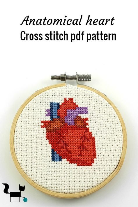 Anatomical Heart Cross Stitch Pattern, Medical Cross Stitch, Anatomical Heart Cross Stitch, Science Cross Stitch, Heart Transplantation, Bookmark Crochet Tutorial, Bookmark Easy, Heart Cross Stitch Pattern, Love Cross Stitch