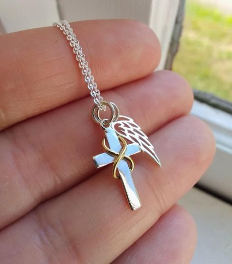 Cross Charm Necklace, Necklace Gift Box, Sterling Silver Cross Necklace, Angel Wing Necklace, Tiny Cross, Christian Necklace, Necklace Cross, Printed Jewelry, Wing Necklace