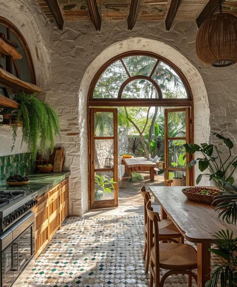 Boho Speakeasy, Hacienda Style Kitchen, Hacienda Homes, Pretty Homes, Hacienda Style Homes, Homestead Ideas, Mediterranean Kitchen, Dream Life House, Budget Kitchen