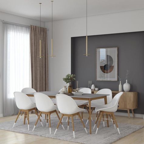 Modern Dining Rooms Contemporary, White Chairs, Grey Dining Room, Dining Room Table Set, Indoor Dining, Grey Dining, Dining Hall, Kitchen Table Settings, Dining Sets Modern