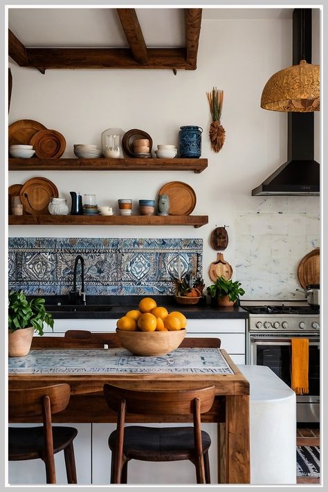 Transform your kitchen into a boho haven with our 8 useful kitchen ideas for stunning boho decor you'll love. Discover how to blend earthy tones, natural textures, and eclectic accessories to create a warm and inviting space. From unique shelving solutions to vibrant textiles, these tips will inspire your creativity and bring a touch of bohemian charm to your culinary oasis. Elevate your kitchen style and embrace the boho lifestyle today! Bohemian Kitchen Ideas, Colorful Eclectic Kitchen, Mediterranean Kitchen Decor, Latest Kitchen Ideas, Eclectic Accessories, Unique Shelving, Spanish Style Kitchen, Kitchen Boho, Boho Kitchen Decor