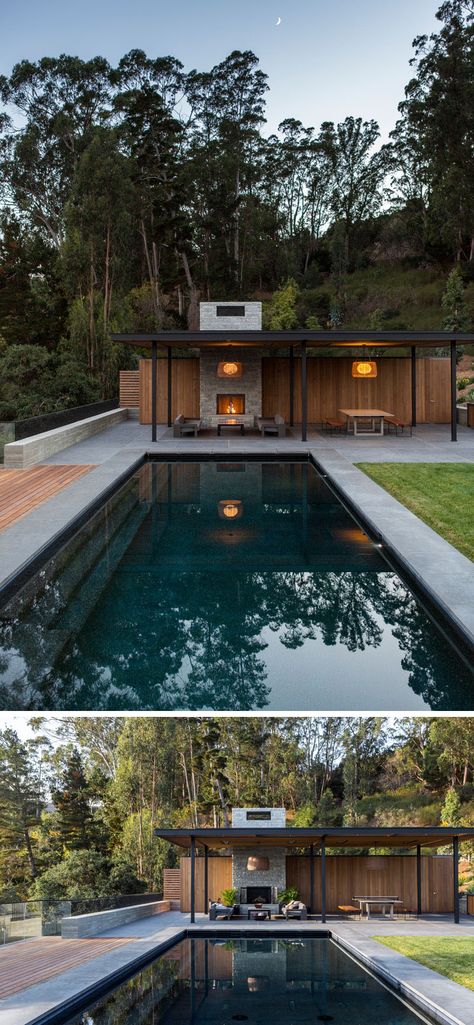 The Tiburon Bay View House by Walker Warner Architects Pool House Piscine, Backyard Pool Cabana, Pool Dekor, Moderne Pools, Pool Cabana, Rectangular Pool, Modern Landscape Design, Casa Patio, Modern Pools