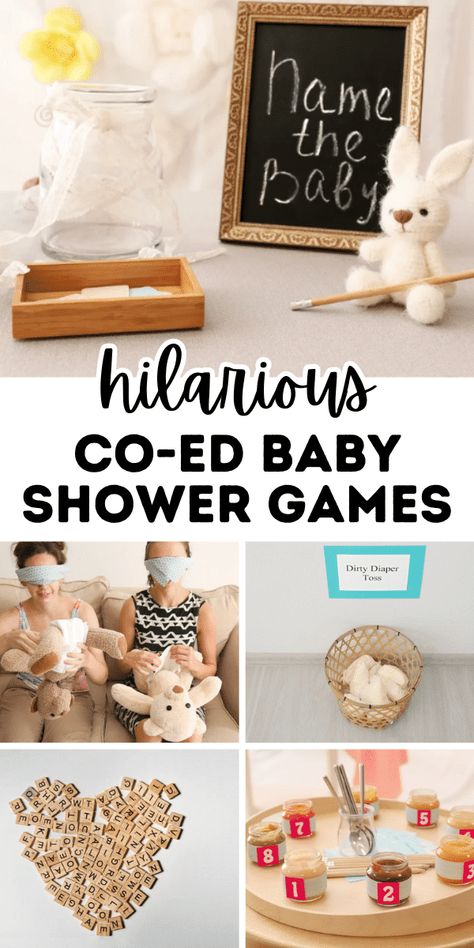 Funny Co Ed Baby Shower Games For Couples Shower - fun baby shower activities and co-ed party games for coed baby shower (Jack and Jill showers or couples baby shower). Funny party game ideas everyone loves! #babyshower #coedshower #showergames #partygame #coedgames #couplesgames Gender Reveal Party Menu Food Ideas, Baby Showr Games, Huggies And Chuggies Party Games, Baby Shower Prizes For Games Co Ed, Guy Baby Shower Games, Baby Shower Co Ed Games, Mom And Dad Baby Shower Game, Coed Baby Shower Games For Large Groups, Last Minute Baby Shower Games