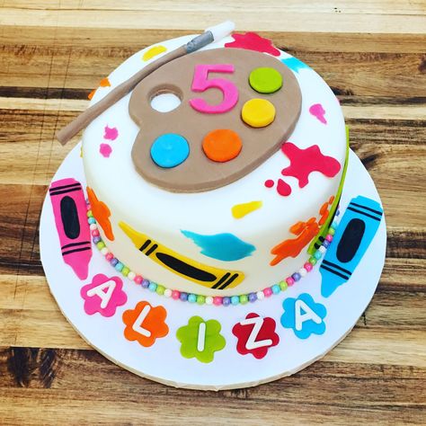 Crayons Cake Birthday, Crayon Cake Birthday, Arts And Crafts Birthday Cake, Art Theme Birthday Cake, Art Party Cake Ideas, Crayon Birthday Cake, Painting Cake Ideas Birthday, Paint Party Birthday Cake, Art Cakes Birthday Kids