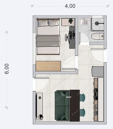 Open Studio Apartment Layout, Floor Plan Studio Apartment, Open Studio Apartment, Studio Apartment Layout Floor Plans, Apartment Layout Floor Plans, Tiny Studio Apartments Layout, Plan Studio, Small Apartment Plans, Wohne Im Tiny House