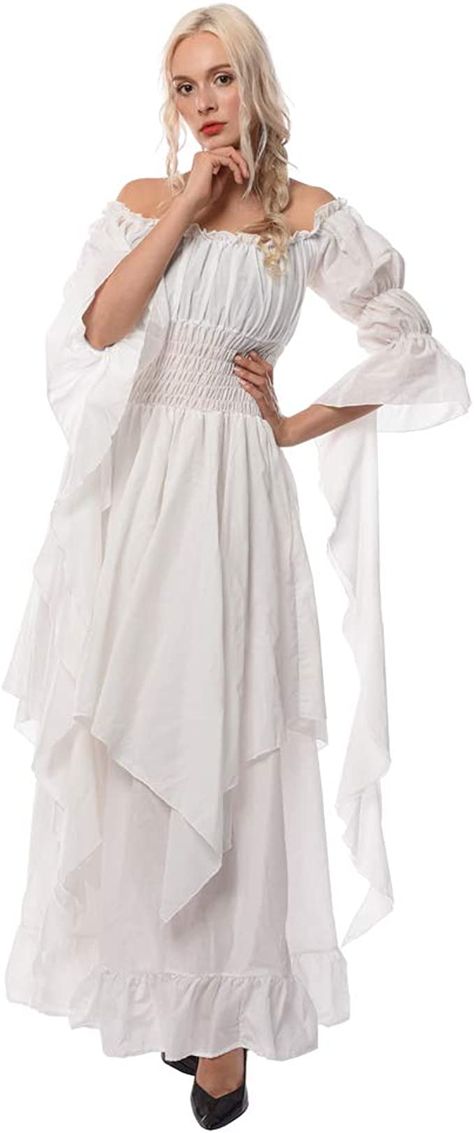 AmazonSmile: NSPSTT Victorian Dress Renaissance Costume Women Gothic Witch Dress Medieval Wedding Dress(XXL/3XL, White) : Clothing, Shoes & Jewelry Witch Ren Faire, Costume White Dress, Angel Ideas, Wench Costume, Black Gothic Dress, Medieval Wedding Dress, Xxxl Dress, White Lady, Medieval Wedding