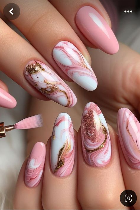 Cute Nail Ideas Ombre, Nails Pink Design Ideas, Light Pink Marble Nail Designs, Pink Nails Nail Art, Gel Nails Ideas 2024, Unique Nails Design, Pastel Marble Nail Art, Cute Unique Nail Ideas, Marble Nails Design Ideas