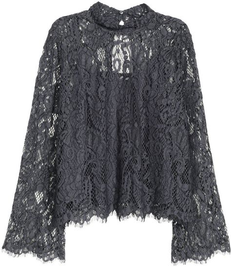 H&M - Lace Blouse - Dark gray - Ladies Estilo Hijab, Stile Hijab, Lace Tunic Tops, Kebaya Dress, Sewing Clothes Women, Dresses Casual Fall, Fall Dress Outfit, Muslim Fashion Dress, Satin Blouses