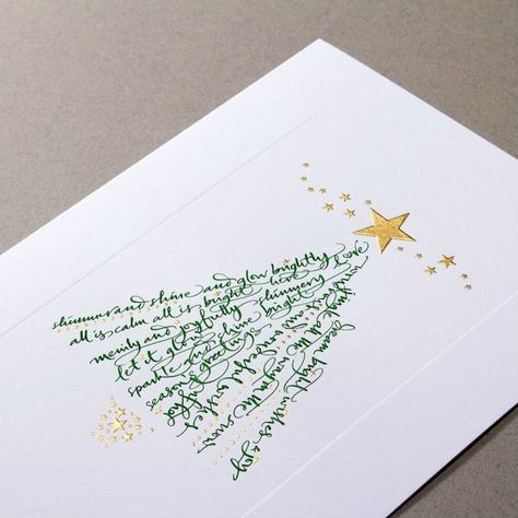 Calligraphic Christmas Tree Card | Handmade Calligraphy Christmas Cards Christmas Tree Cards Handmade, Calligraphy Christmas Cards, Calligraphy Christmas, Xmas Gift Wrap, Christmas Calligraphy, Calligraphy Cards, Christmas Typography, Diy Christmas Tree Ornaments, Diy Holiday Gifts