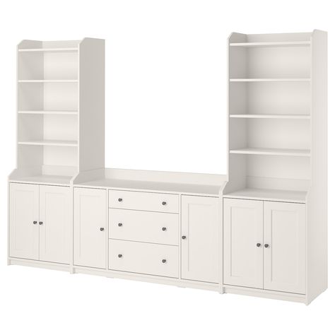 Hemnes Bookcase, Ikea Desk Hack, Tv Storage, Billy Bookcase, Ikea Billy, Ikea Furniture Hacks, White Bookcase, Ikea Pax, Glass Cabinet Doors