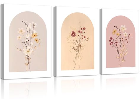 PRICES MAY VARY. Wildflower Floral Botanical Wall Art Painting: Size is 12x16in(30x40cm)x3Pcs Framed. The picture frame has hooks installed and is ready to hang.You can choose a variety of sizes and styles of wall art to meet the needs of different occasions and personal preferences, can add a touch of art to your space, highlighting the unique personality and taste. Perfect Work of Art: Thick natural canvas, High definition giclee modern canvas printing artwork which has strong sense of texture Neutral Wall Decor Bedroom, Decor For Big Wall Living Room, Flowers Bouquet Painting, Printing Artwork, Wildflower Wall, Bouquet Painting, Prints For Living Room, Framed Watercolor, Neutral Wall Decor