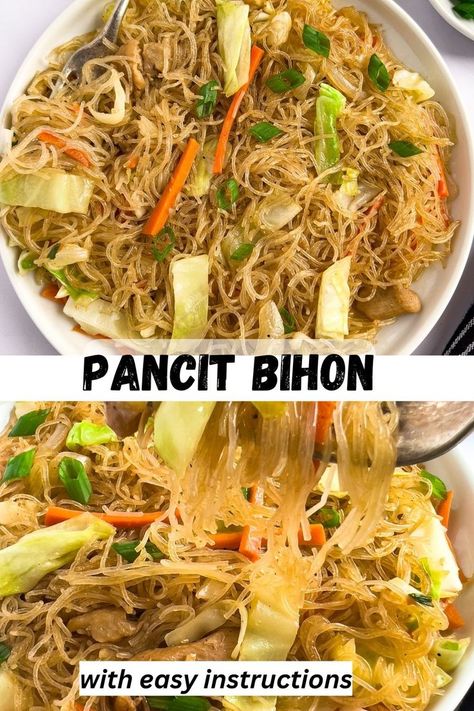 Pansit Noodles Recipe, Simple Asian Noodle Recipes, Pansit Bihon Recipe, Philippine Noodles, Pansit Guisado Filipino Recipes, Authentic Pancit Recipe Filipino, Vegetarian Pancit, Pancit Recipe Filipino, Chicken Pancit Recipe