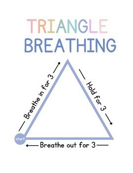 This Triangle Breathing poster is a great tool to help your students when they are feeling upset. The calming and inviting colors of this poster encourage students to take deep, soothing breaths. Perfect for your calm down corner or any spot in the classroom, this poster is designed to create a peaceful environment and promote mindfulness.Interested in more Calm Corner Posters?"It is Okay" poster"Grounding Technique" poster"Calming Strategies" poster"Feelings" poster"Look Around You" poster" I A Body Calming Strategies, 4 Square Breathing, Calm Down Corner Classroom Free Printable, Calm Down Spot, Calming Corner Anchor Chart, Classroom Feelings Check In, Calm Corner Classroom, Calming Room Ideas School, Feelings Corner