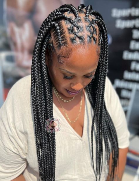 Feed-In Braids with Crisscross Pattern Big Feed In Braids, Feeder Braids, Braid Half Up Half Down, Feed In Braids, Back Braid, Different Braids, Cornrow Braids, Tight Braids, Peekaboo Hair