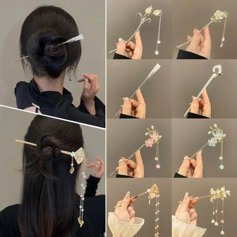 5.08MYR |Chinese National Flower|chinese Flower Hair Stick Pin - Aluminium Alloy Ancient Style Tassel For Women Chinese Pin Hairstyle, Chinese Hair Pins Hairstyles, Hair Pin Ideas, Chinese Hair Pins, Hair Pin Chinese, Chinese Hair Pin, Chinese Hair Stick, Asian Hair Pin, Ancient Chinese Hairstyles