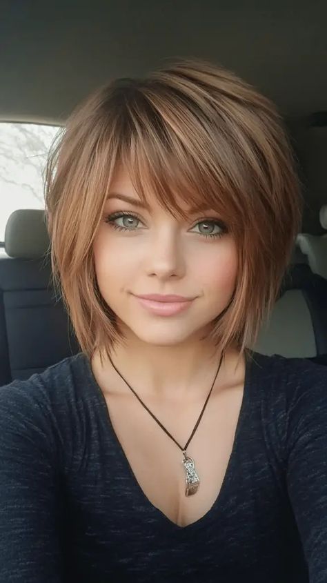 27 Stunning Layered Stacked Bob Haircut Ideas You Need to Try Right Now Long At The Front Short At The Back Hair, V Bob Haircut, Messy Bob Side Part, Short Haircuts To Add Volume, One Layer Bob Haircut, Shaggy Stacked Bob Haircut, Hair Right Above Shoulders, Inverted Wavy Bob Hairstyles, Diane Keaton Hairstyles Layered Bobs