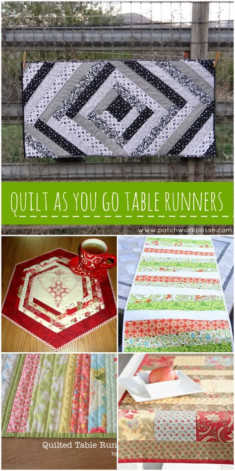 quilt as you go table runners- learn a new technique with a medium sized project. Table Runners Diy Easy, Fall Table Runner Patterns, Table Runner Patterns, Quilted Table Runners Christmas, Table Runner Tutorial, Table Topper Patterns, Table Runner Diy, Fabric Crafts Diy, Crochet Table Runner Pattern