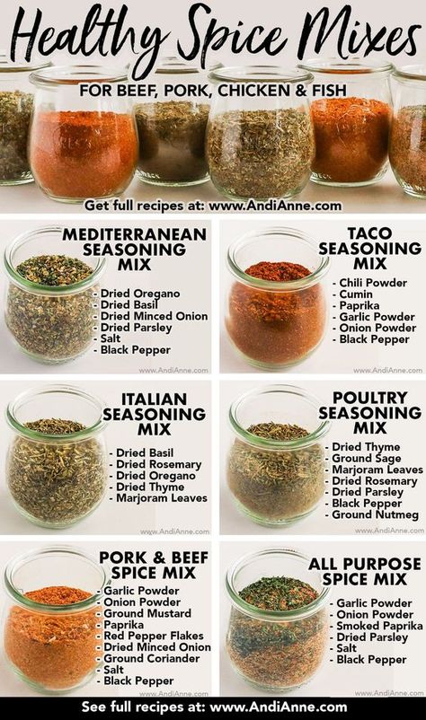 Homemade spice blends can add wonderful flavor to a variety of recipes. It’s so easy to make these spice mixes yourself – a lot cheaper too! Here are six spice blends to season any pork, chicken, or beef dish. You can also use them in soups, a stir fry, and so much more. Arabisk Mad, Homemade Dry Mixes, Homemade Spice Mix, Spice Blends Recipes, Homemade Sauce Recipes, Pork Chicken, Spice Mix Recipes, Homemade Spice Blends, Seasoning And Spice